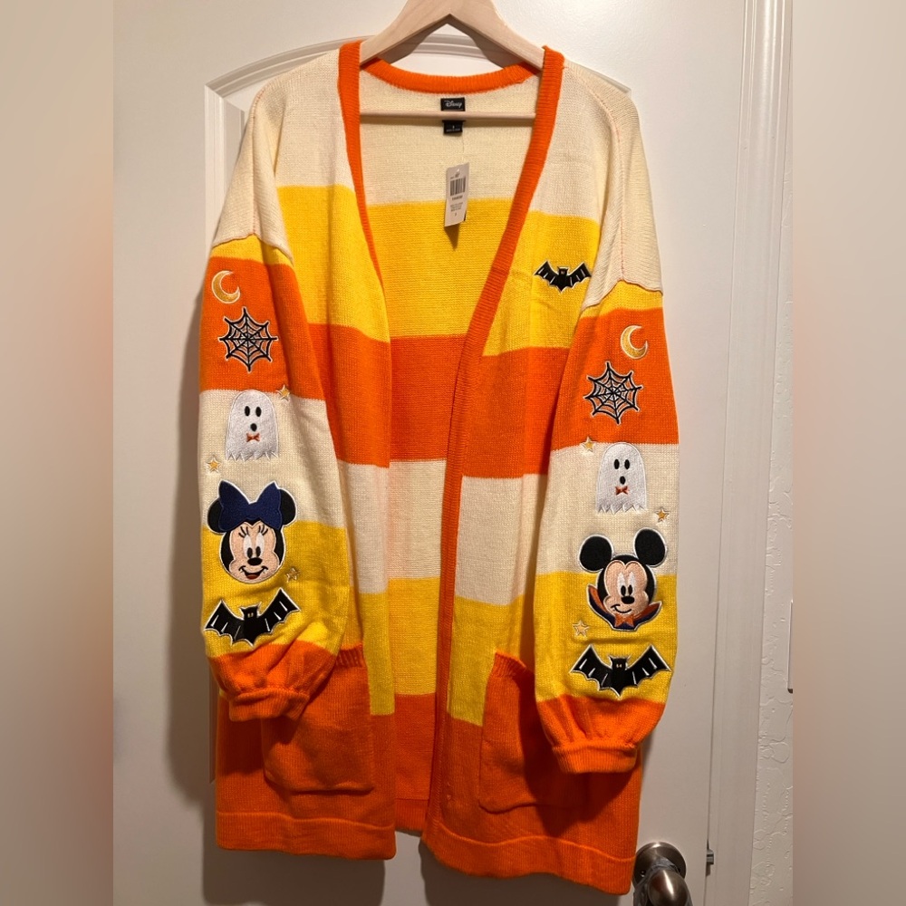 Mickey & Minnie Halloween. Her Universe Women's Orange and Yellow Sweater